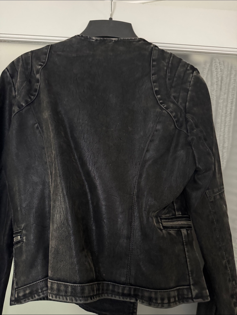 Black Asymmetric Zip Soft FauxLeather Jacket - Picture 2 of 3